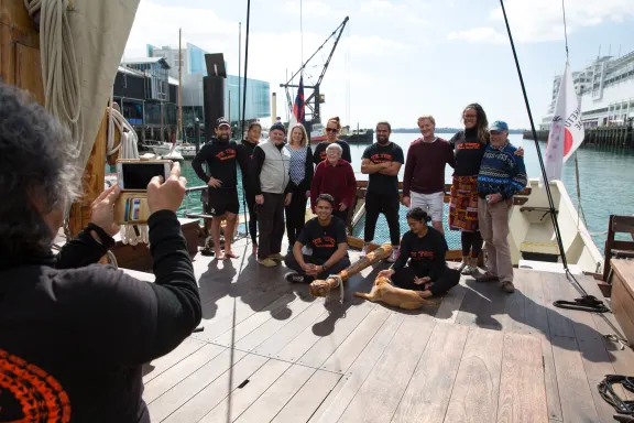 crew aboard te toki waka haurua haunui.
